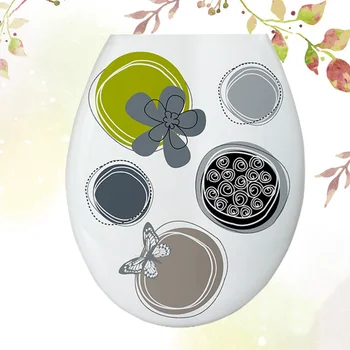 

18 Inches Printed Toilet Lid U-shaped Toilet Seat Cover Universal Plastic Toilet Lid for Home Use (Green Round)