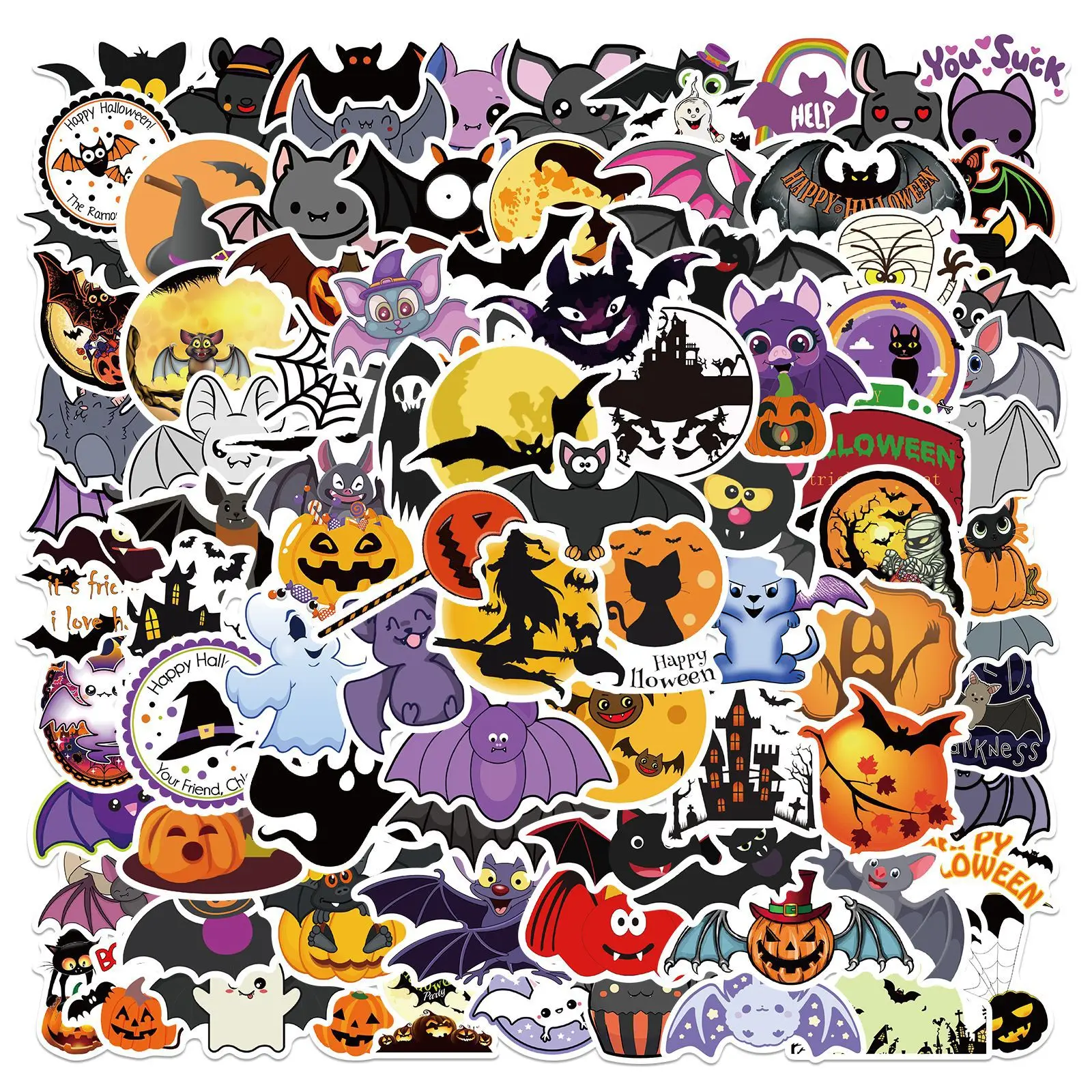 Cartoon Pumpkin Bat Halloween Wall Stickers Glass Window Sticker Halloween Decoration For Home Horror Props Party Suppiles