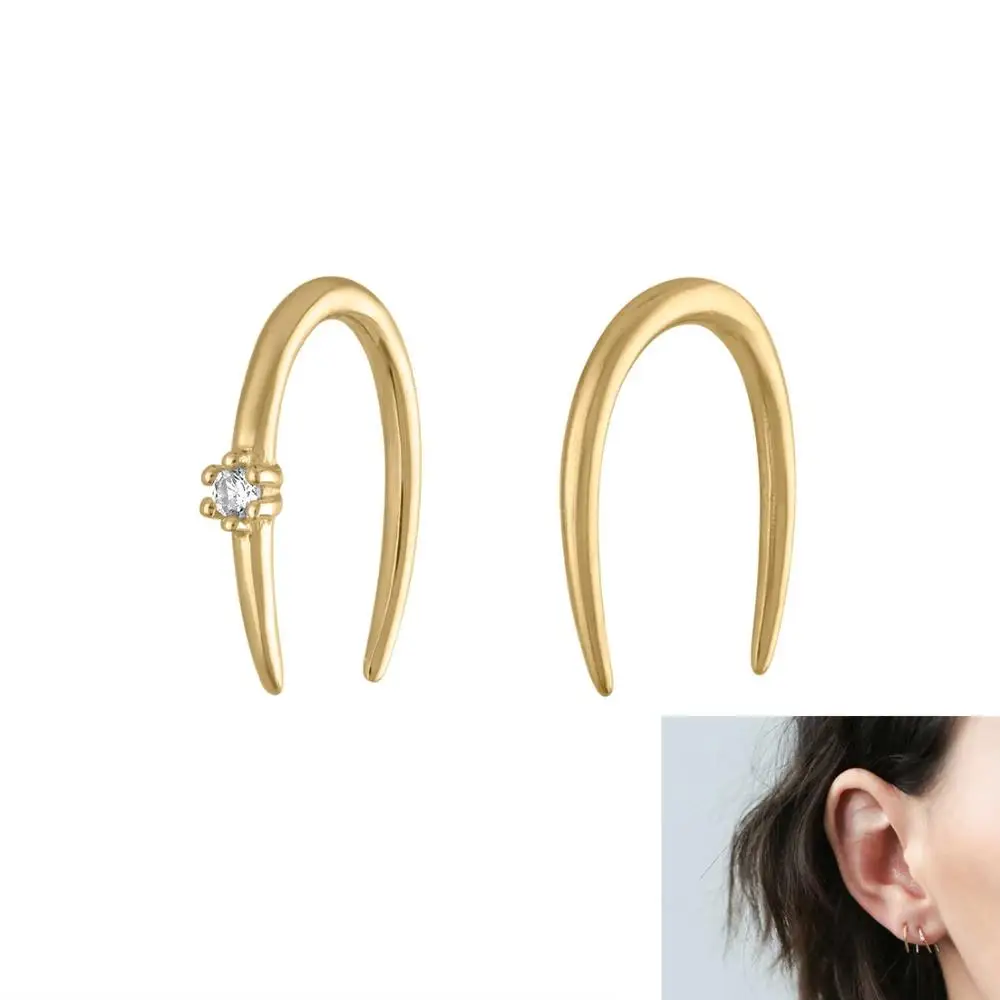Gold Earring Женские серьги в форме подковы, 925 пробы, серебро - Окраска металла: Gold Earring