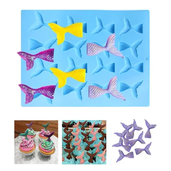 

Mermaid Tails 16 Cavities Silicone Mold Chocolate Candy Jelly Molds Baby Birthday Cupcake Topper Cake Decorating Tools