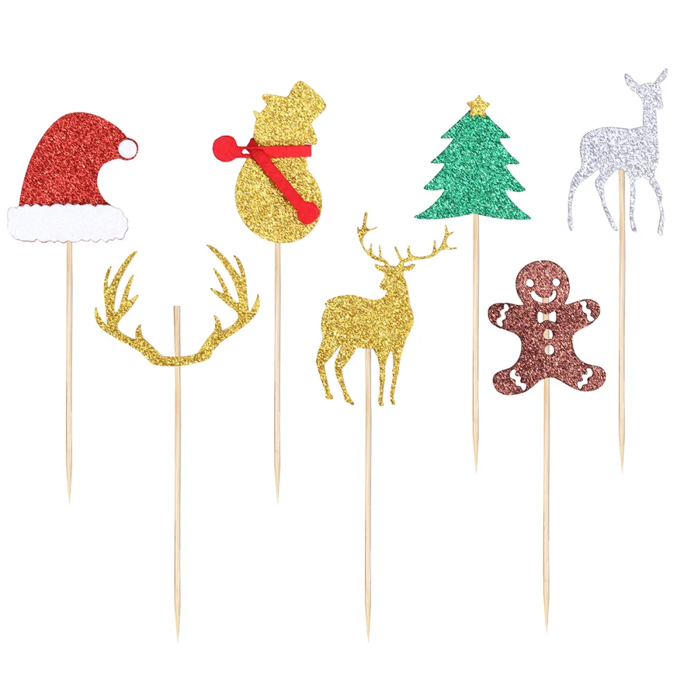 

7pcs Cake Toppers Snowman Cake Toppers Picks for Christmas Birthday Decoration Cake