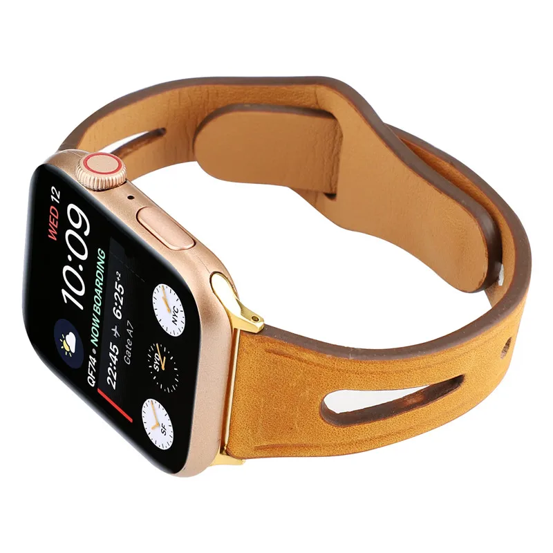 Из натуральной кожи петлевой браслет для наручных часов Apple Watch 4 полосы slim fit ремень 44/40/42/38 мм Замена аксессуары для запястья для наручных