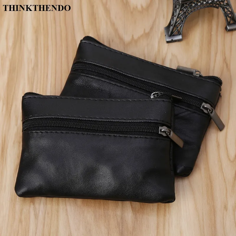 X7YA Vintage Leather Men's Zipper Purses Coin Purse Cash Change Wallet Key Holder Money Pouch Gift