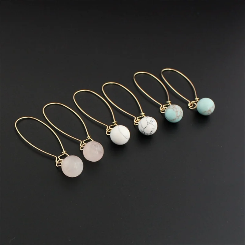 Женские серьги с круглым кварцем 3 цвета|natural stone earrings|brincos pendientesjewelry colorful |