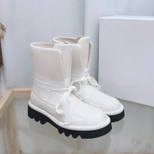 Donna-in 2021 Neue Echtes Leder Winter Schnee Stiefel Frauen Weiß Natürliche Schaffell Ankle Booties Nähen Weibliche Schuhe Designer