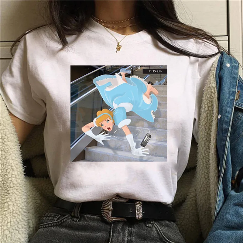 Camisetas Verano Mujer 2020 футболка принцессы с принтом Золушки женская летняя белая