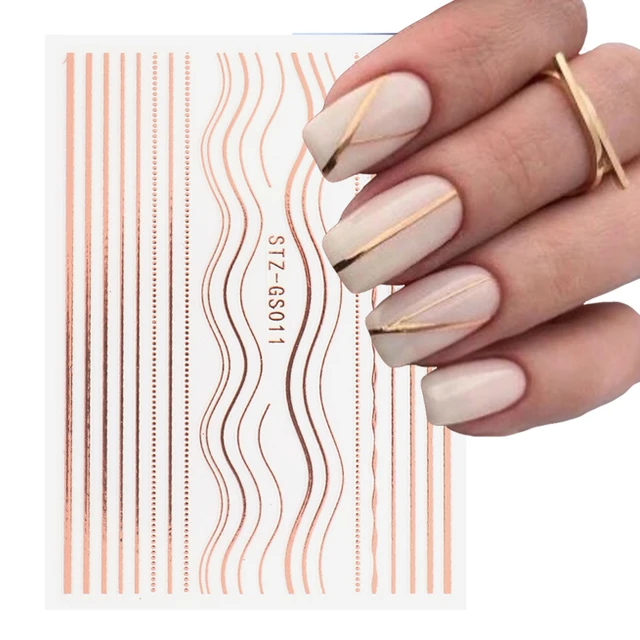 3D Lines Nail Stickers DIY Rose Gold Metal Stripe Lines Letters Decals Curve Nail Art Sliders Self Adhesive Decorations Manicure 05