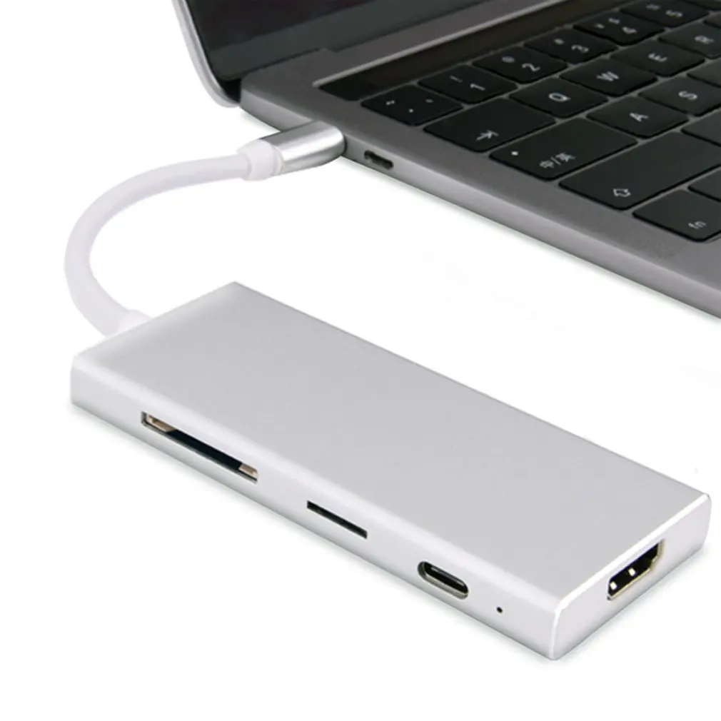 

Type C Hub 7 In 1 HDMI Adapter Multimedia Interface USB3.0 Hub Ethernet RJ45 Port HD Video Converter SD TF Card Reader for Mac