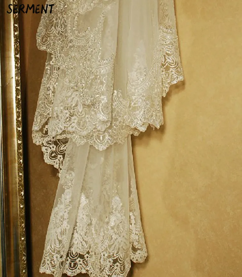 SERMENT New Waltz Veil Single Layer Bride Veil Wholesale One-Layer Lace Edge 300cm Wedding Accessories