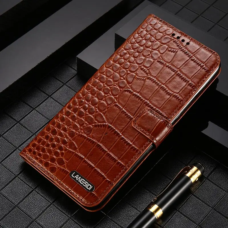 LANGSIDI Flip Card stand cover for Samsung Galaxy Note 10 S10 s9 plus s20 a52 A51 A71 A8 A9 2018 Genuine Leather phone case | Мобильные