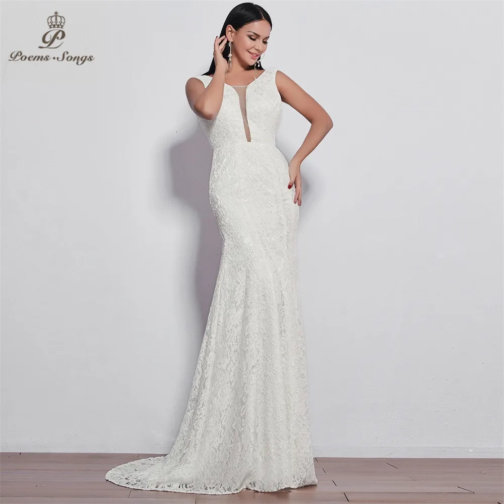 Стихи песни элегантный стиль кружева свадебное платье для свадьбы Vestido de noiva Русалка Свадебные платья цвета слоновой кости/белый