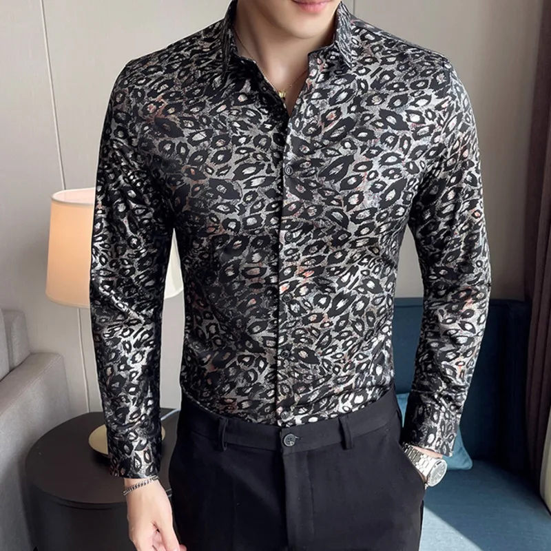 Buitengewoon fusie munitie Four Seasons Designer Shirt Men Long Sleeve Shirt British Style Camisa  Social Shirt Leopard Print Top Fashion Mannen Kleding - Shirts - AliExpress