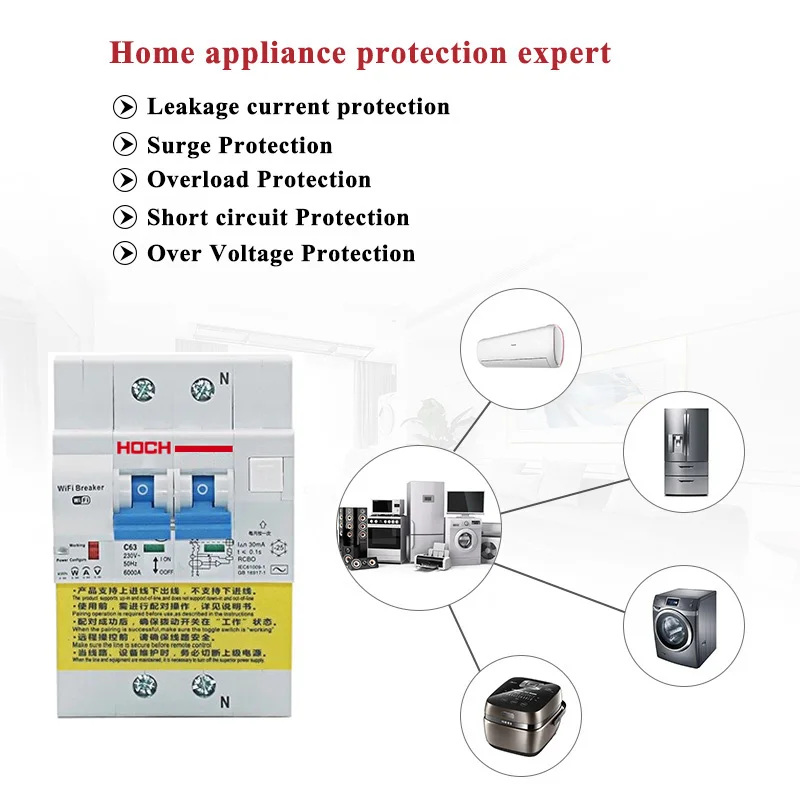 HOCH 2P мониторинг энергии остаточный ток wifi автоматический выключатель заводской таймер дистанционное управление eWelink приложение беспроводной умный переключатель