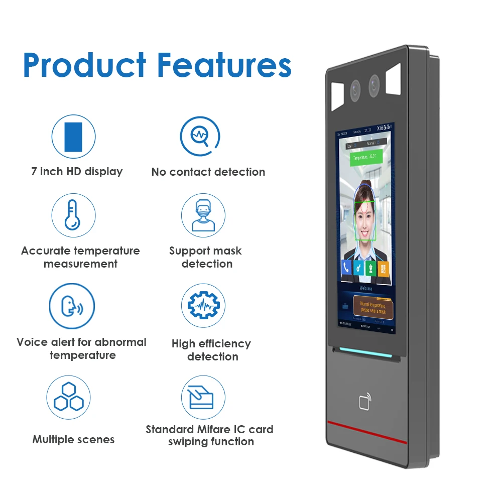 20000 Dynamic Face Recognition Wrist Temperature Measurement Time Attendance Access Control 7 inch Touch Screen 13.56Mhz Card - Famidy.com