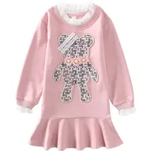 Сетчатое платье для девочек Новинка года, осенние платья детская одежда с изображением медведя Ковбойское платье принцессы с длинным рукавом, платья-пачки для девочек возрастом от 3 до 10 лет