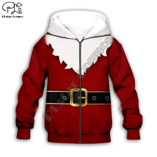 Kids Merry Christmas Santa Claus red costumes 3D print cartoon boy girl hoodies Sweatshirts zipper tshirts Jumper - Цвет: Kids zip hoodies