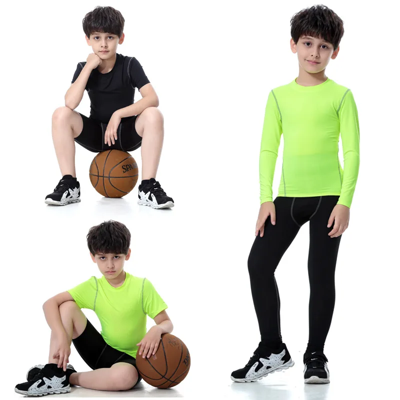 

Garment Girl's and Boy's Tight Pro Sports Fitness Training Running Uneven Length of Sleeves Stretch Quick Dry Shorts Trousers