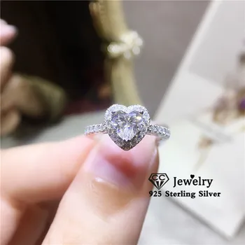 

CC Women Ring S925 Sterling Silver Ladies Fine Jewelry Heart Cubic Zirconia Wedding Ring Bridal Engagement Accessories CC829