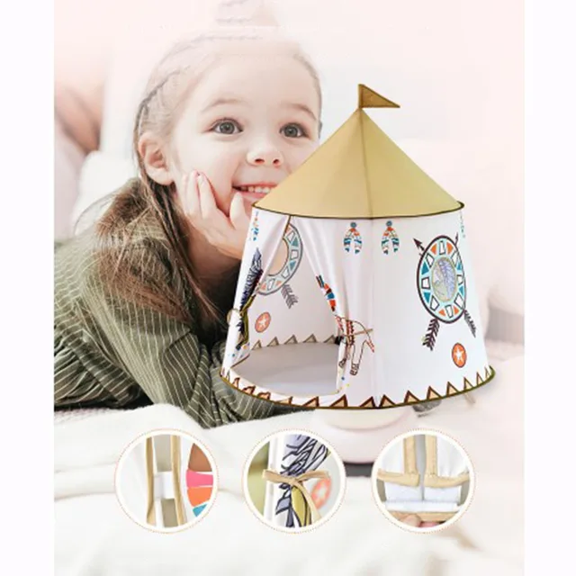 Play Tent Portable Foldable Tipi Prince Folding Tent Children Boy Cubby Play House Kids Gifts Outdoor Toy Tents Castle  Teepee 5