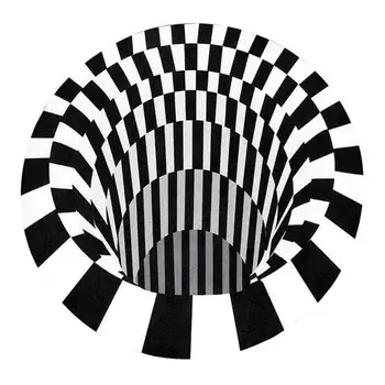 

Round Black White Grid 3D Illusion Vortex Bottomless Hole Carpet Non-Slip Mat Anti-Slip Floor Mats Home Fashion Carpet Rugs