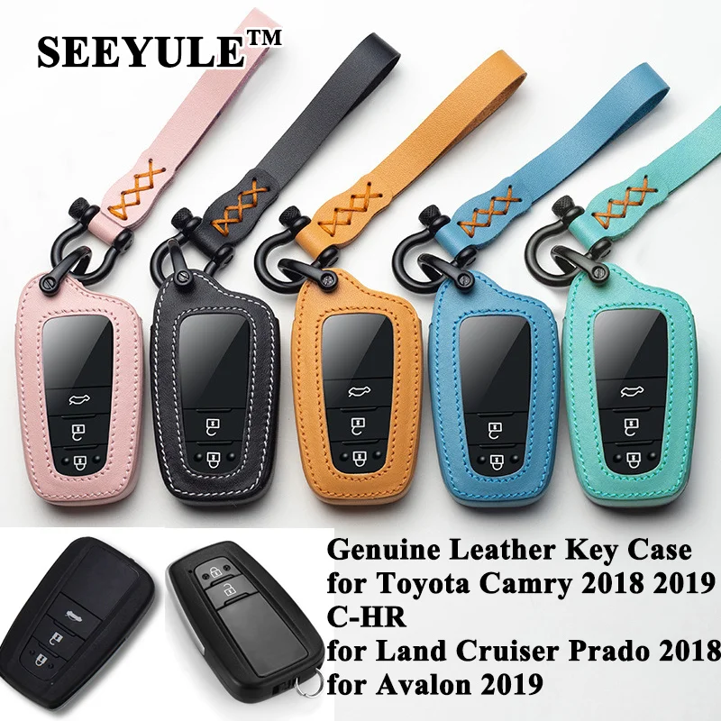 

1pc SEEYULE Genuine Leather Car Key Case Cover Shell Styling Accessories for Toyota Camry C-HR CHR Avalon 2018 2019 2020