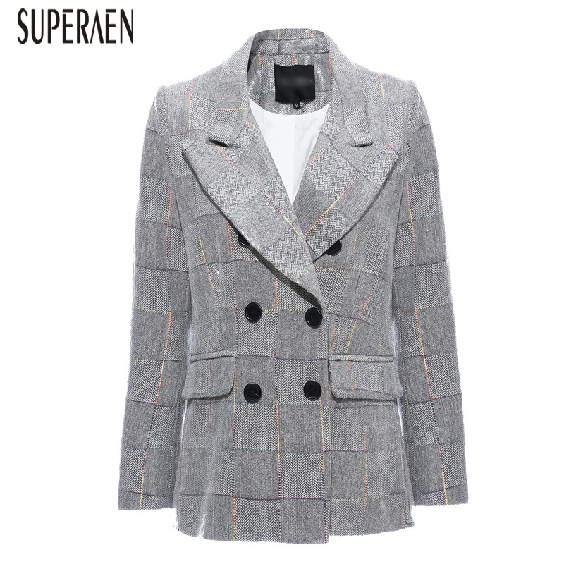 SuperAen, Европейская мода, женский костюм, куртки в клетку, повседневные, осень и зима, новые женские куртки, женская одежда