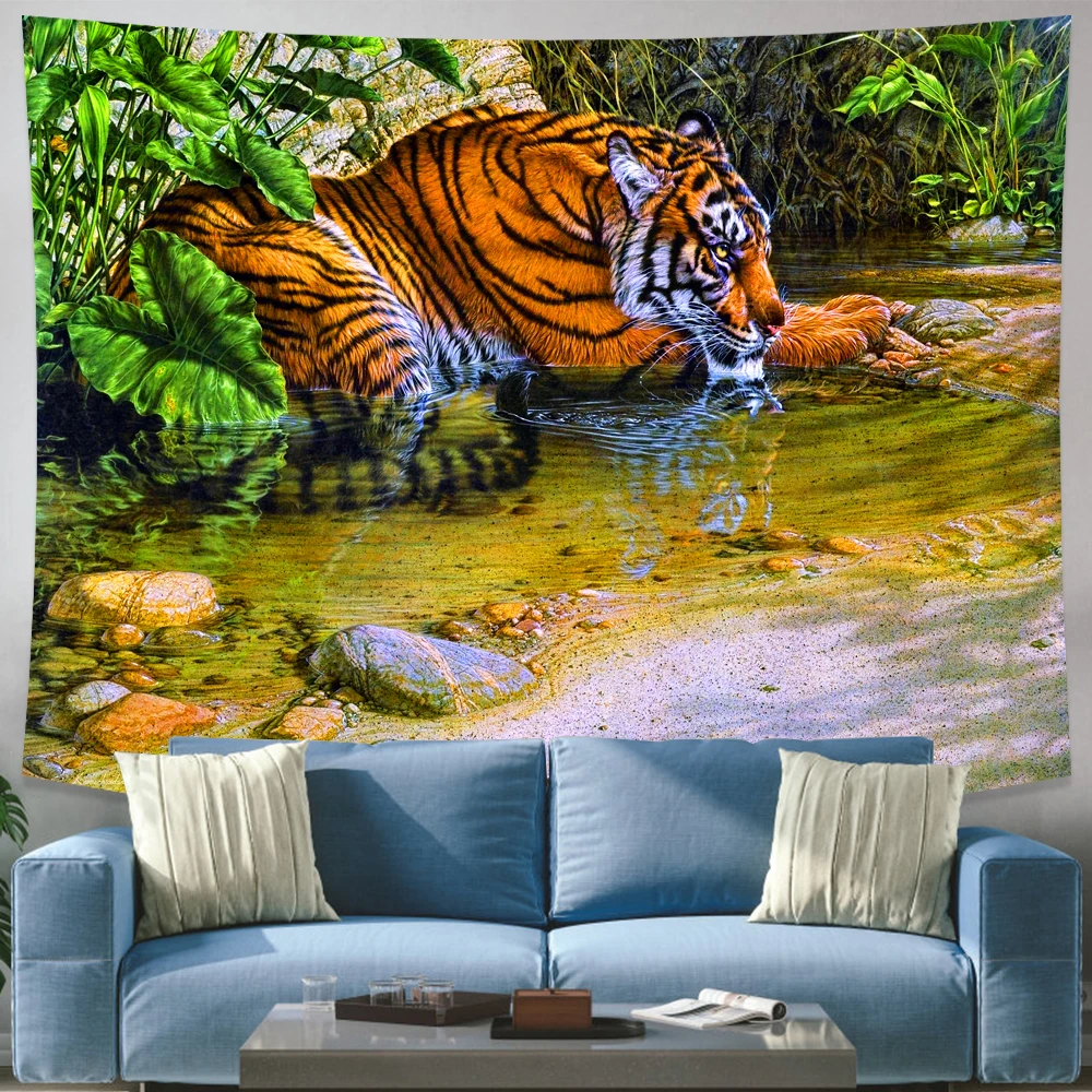 King Of Tiger Wall Hanging Tapestry Bedspread Throw Cover Mat Blanket Modern Art 