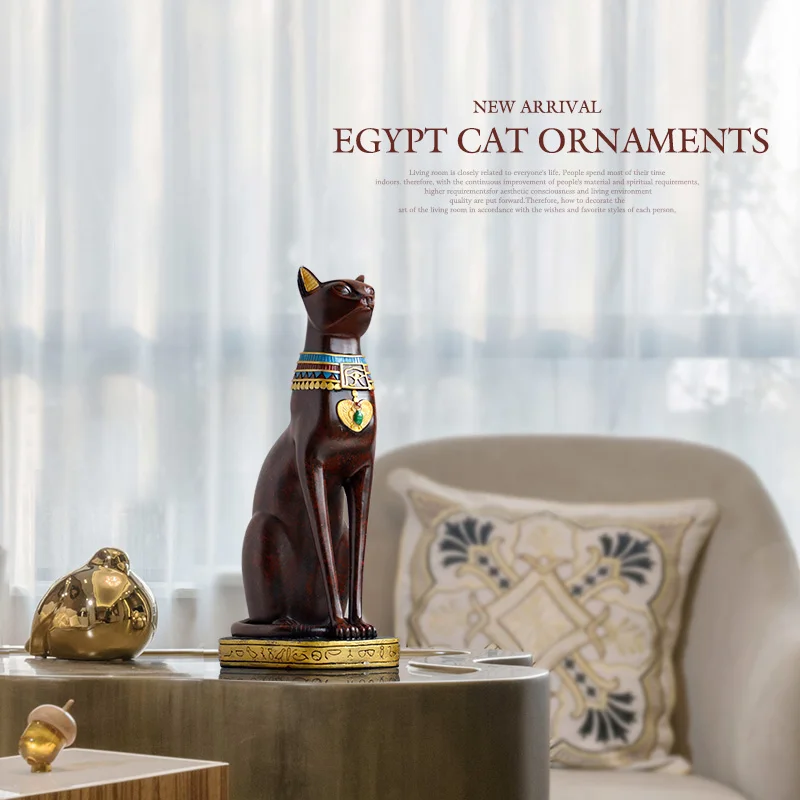 Resin Art Egyptian Cat Sculpture Home Decor Bedroom Desktop Bar Decor Accessories Vintage Crafts Figurine Decor Home Accessories