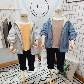 

100-140cm height new 2019 autumn boys patchwork jacket with hood fashion style fall boys jacket with hood kids oversize jacket