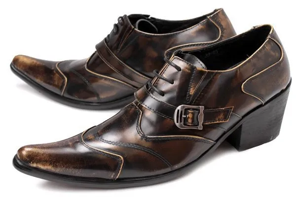 Christia Bella British Style Pointed Toe Men's Brogue Shoes Male Buckle Genuine Leather Shoes Fashion Men Party Heighten Shoes