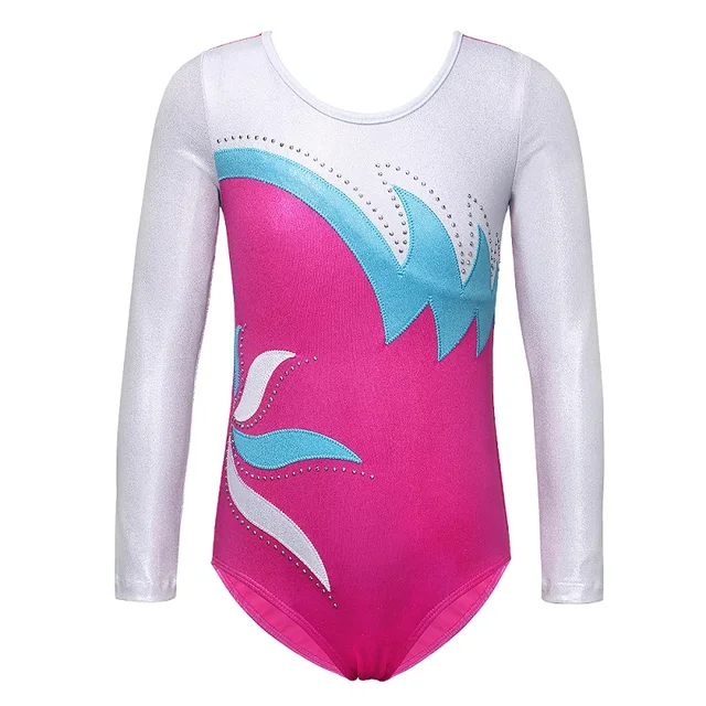 BAOHULU Girls Ballet Leotard Toddler Striped Long Sleeves Gymnastics Leotard Golden Foiled Professional Ballerina Train Costumes B197 HotPinkWhite