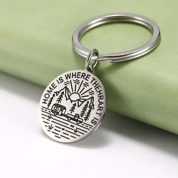 

My Shape Camping Outdoor Landscape Stainless Steel Keychain Forest Scenery Keyholder Keyring