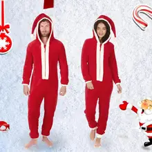 Рождественская Мужская пижама унисекс для влюбленных, цельная мужская пижама, комбинезон на молнии с капюшоном, мужской комбинезон, уличная одежда, комбинезоны красного цвета 3