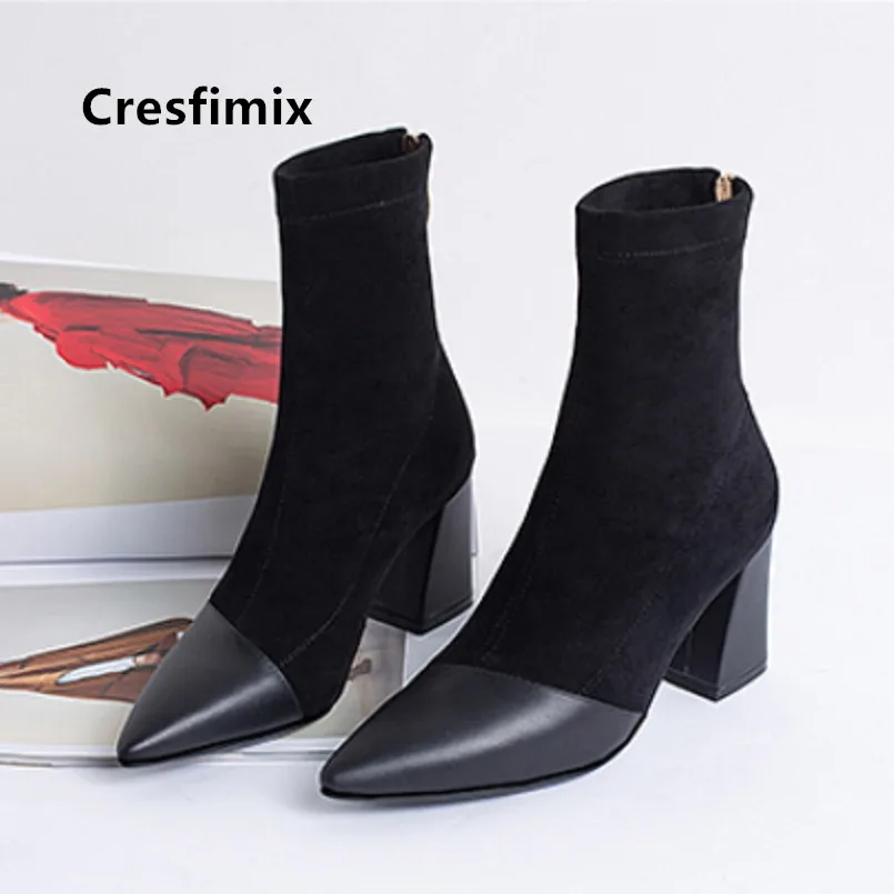 Cresfimix/женские ботинки на высоком каблуке с острым носком высокого качества, на молнии сзади; красивые повседневные женские Ботинки коричневого цвета; сезон осень-зима; Damskie Buty; B7086