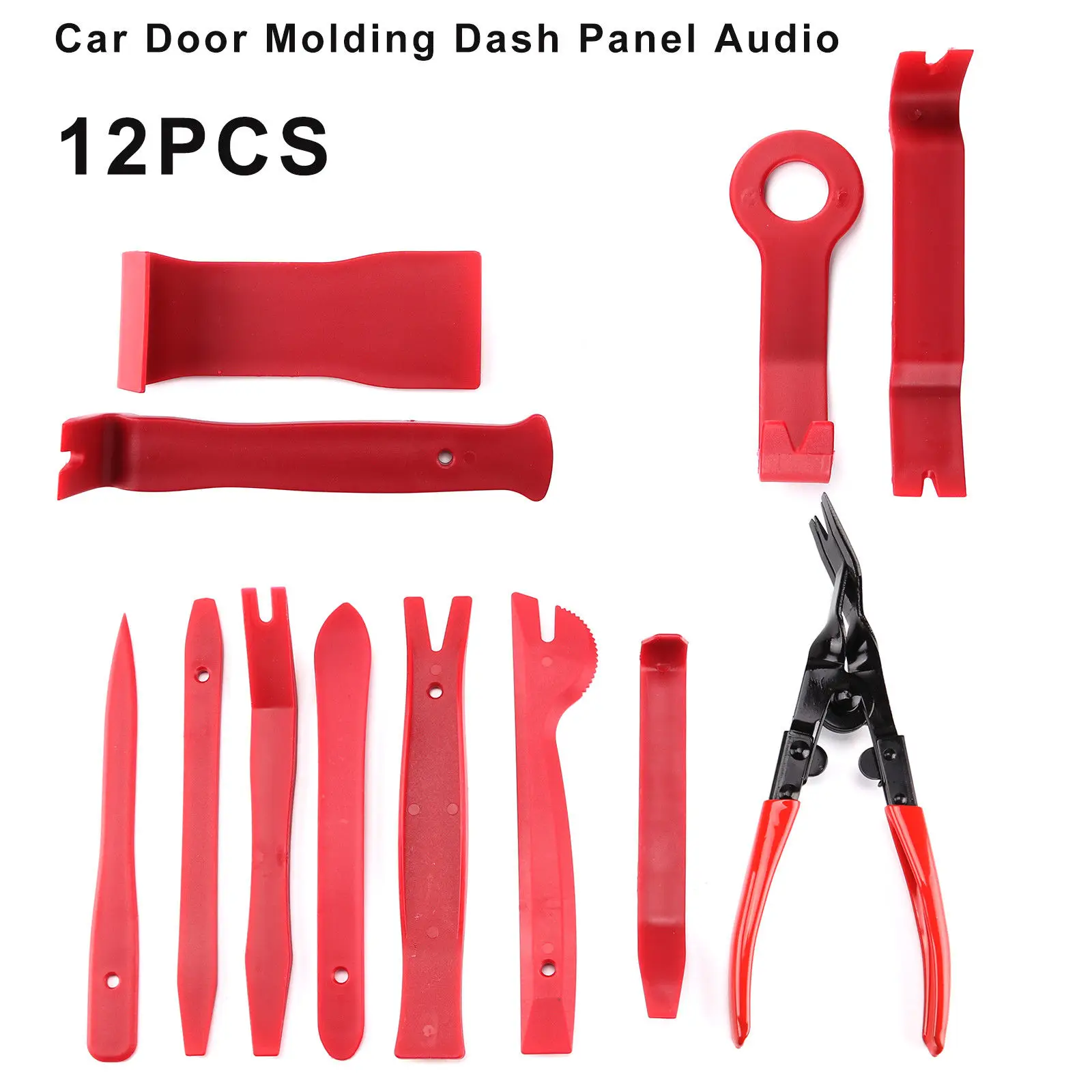 

12pcs Car Door Molding Dash Panel Audio Trim Removal Pry Tool Kit & Clip Pliers