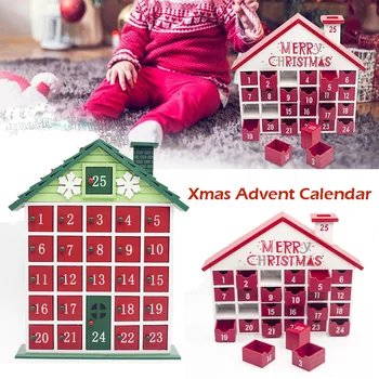 

Wooden Christmas Advent Calendar Box Reusable House Child Candy Gift Storage Box 24 Fillable Drawers Creative Christmas Ornament