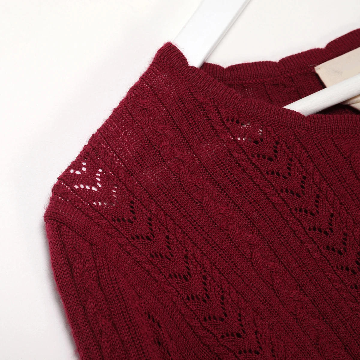 Burgundy Knitted Jumper Women Autumn Winter Long