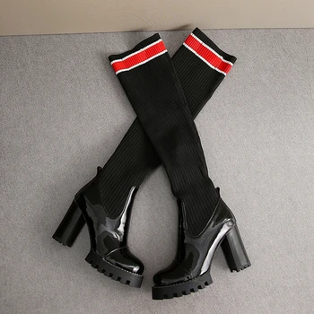 

Woman Fashion Boots Women Knitted Women Knee High Boots Elastic Slim Autumn Winter Warm Long Thigh High Shoes