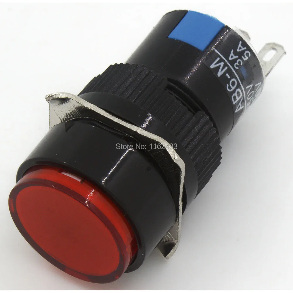 5pcs 3A 250V AC SPST On/Off Self-locking 16mm Push Button Switch Blue Light 