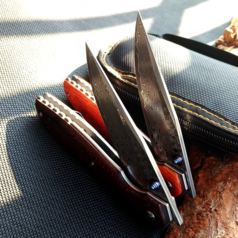 ZT0640 Складной нож Тактический нож дамасское лезвие деревянная ручка шарикоподшипник Походный нож для выживания подарок OEM ручные инструменты