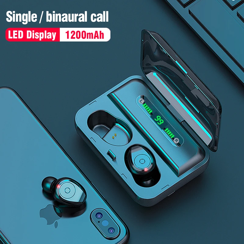  Arlado TWS F9, беспроводные наушники, Bluetooth v5.0, мини, с функцией power bank 1200 мА/ч, внешний аккумулятор, гарнитура и микрофон