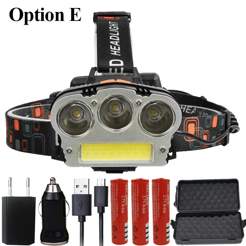 Option E Litwod Z202511 светодиодные фары чипы 3* XM-L T6 cob Головной фонарь Lanterna 7 переключатель режима фары мощное освещение для наружного кемпинга - Испускаемый цвет: Option E