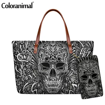 

Coloranimal Women Shoulder Bag Day of the Dead Skull Avatar Pattern Female Large Crossbody Bag 2Pcs/Set Tote Handbag&Wallet 2020