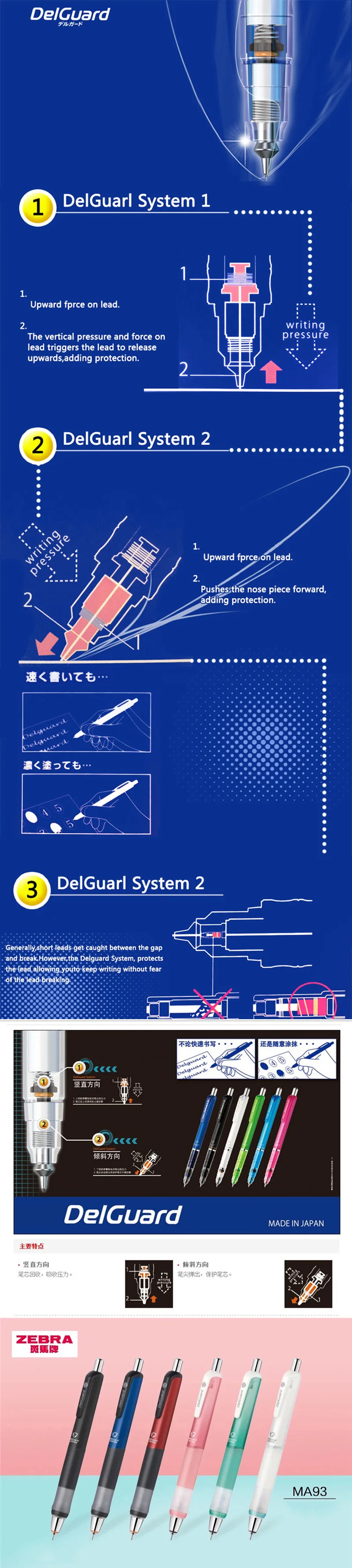 Механический карандаш Zebra MA93, 1 шт., delguard, непрерывный основной карандаш для обучения написанию эскиза, рисования, 0,5 мм, канцелярские принадлежности для студентов