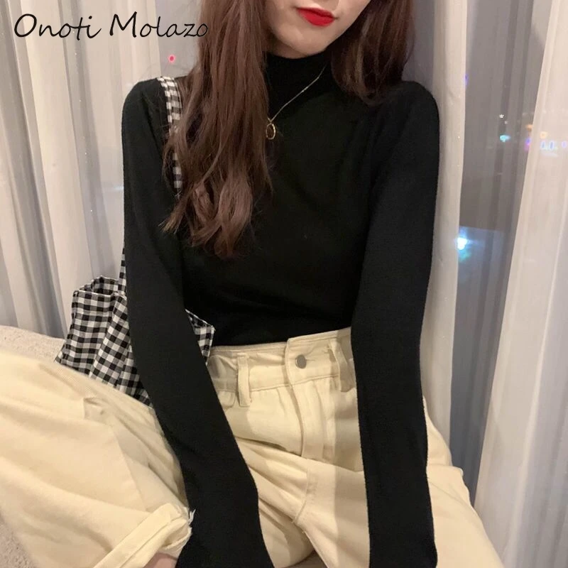 solid turtleneck sweater long sleeve knitted pullover chic vintage autumn winter office ladies basic tops pull femme hiver 2020
