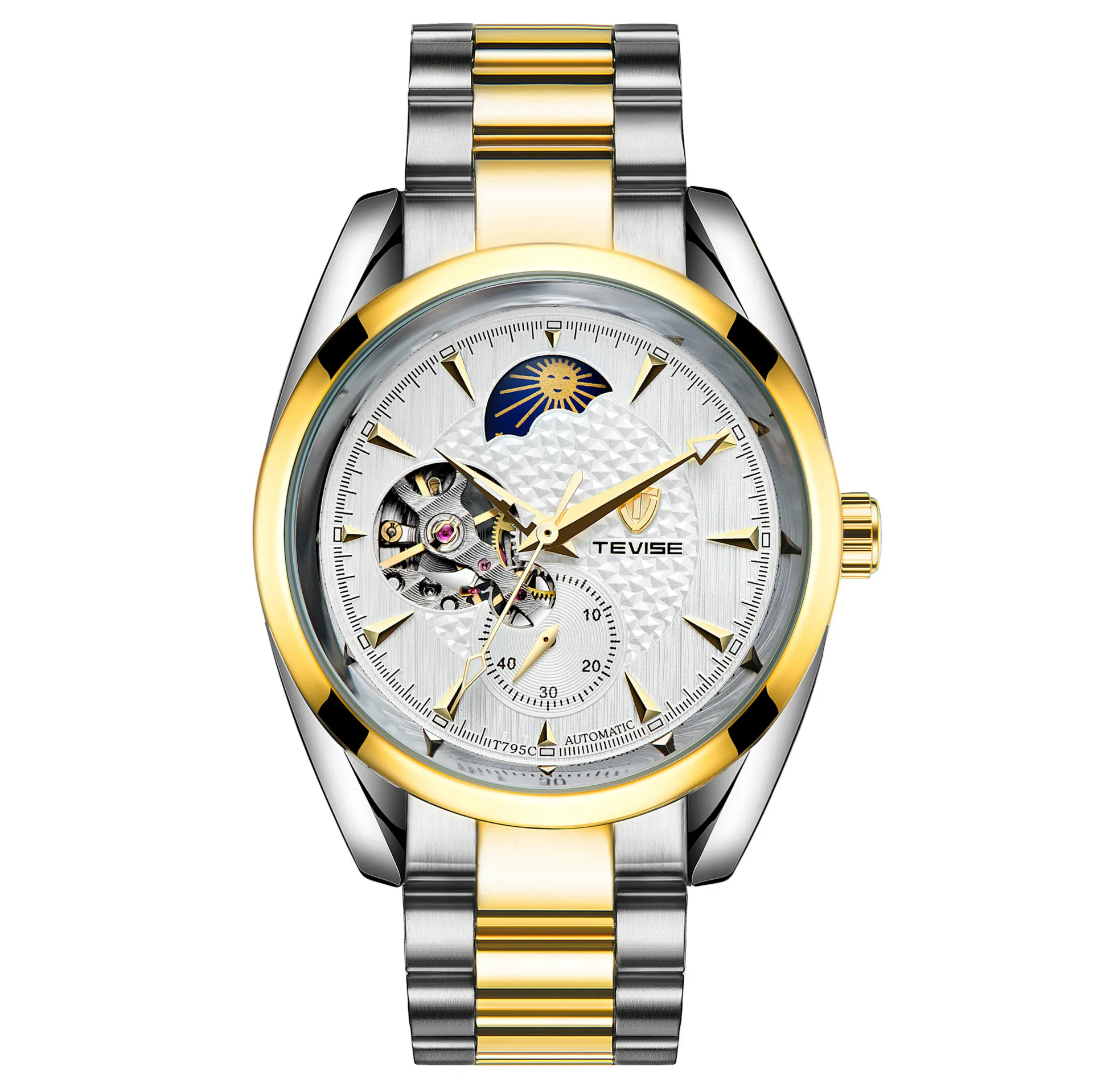 Silver Gold White Swiss Tevise мужские часы люксовый бренд Мода Досуг автоматические механические мужские водонепроницаемые часы можно оптом - Цвет: Silver Gold White