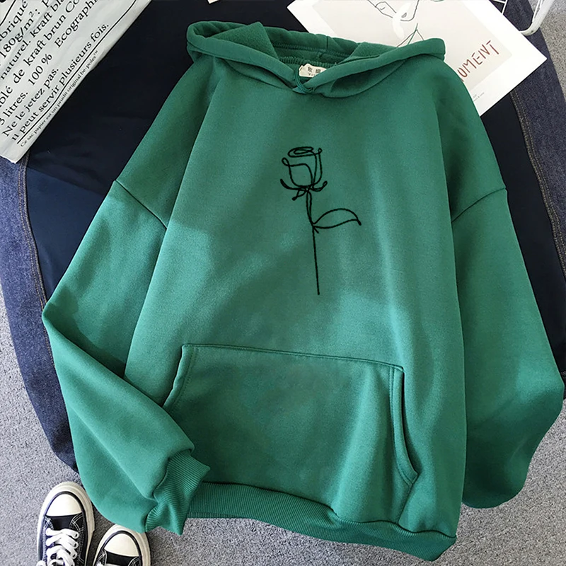 Moda Harajuku Inverno Hoodie Feminino Solto Estilo Coreano Camisola Outono Streetwear Flor Impressão Hoodies Pullovers 2019 5 Agasalhos e Moletons