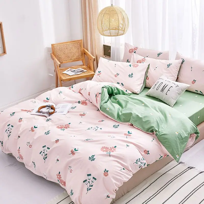 

3/4pcs/Set Flower Pink Comforter Bedding Sets Pure Cotton Duvet Cover Set Pillowcase Bed Linen Linings Home Textile