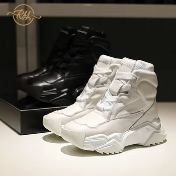 

RY-RELAA women sneakers 2018 fashion Genuine Leather autum shoes women ins style white sneakers platform women wedge shoes