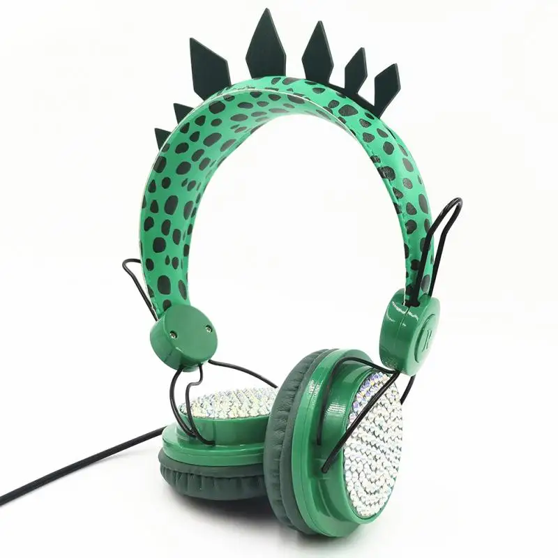 Cute dinosaur 3 5mm wired headphones with microphone suitable for learning games mobile phone headphones